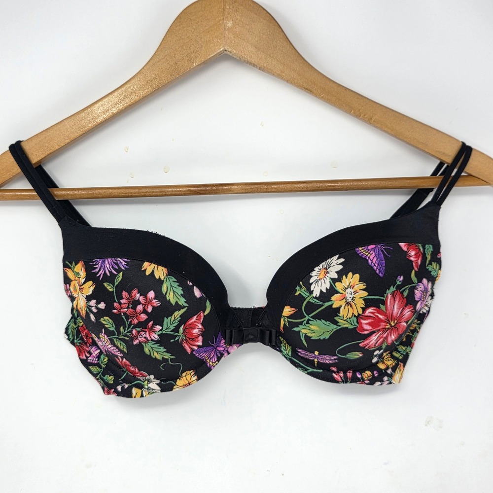 Victoria's Secret Very Sexy Push-Up Bra 34C Floral Butterfly Print Black Padded